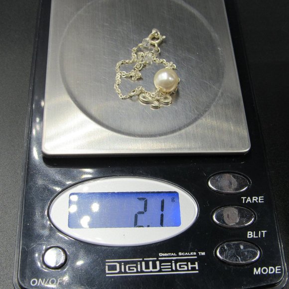 7" Sterling Silver Faux Single Pearl & Charm Bracelet Vintage - Picture 6 of 6